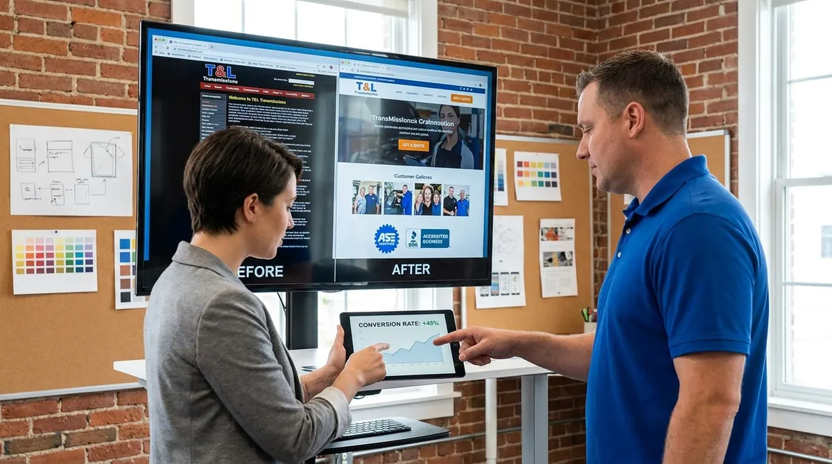 Before and after website ranking review on a monitor
